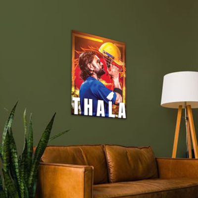 Acrylic Cricketers Player Photo Frame For India Cricket Sports Studio Cafe Wall Frame with 3D Text Gift For Cricket Player, Fans & Achievers Wall Art Decor For Bedroom, Office & Gaming Setup (ms dhoni)